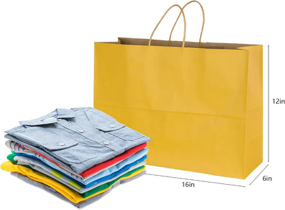 BLEWINDZ 70Pcs Large Paper Bags with Handles, 16x6x12 Inches Yellow Paper Shopping Bag for Small Business, Large Kraft Gift Bag Bulk for Grocery Mechandise Retail