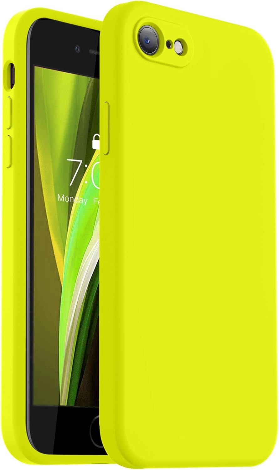 for iPhone SE Case 2022/3rd/2020,iPhone 8/7 Case, Upgraded Liquid Silicone with [Flat Edges] [Camera Protection] [Soft Anti-Scratch Microfiber Lining] Phone Case for iPhone SE - Neon Lemon