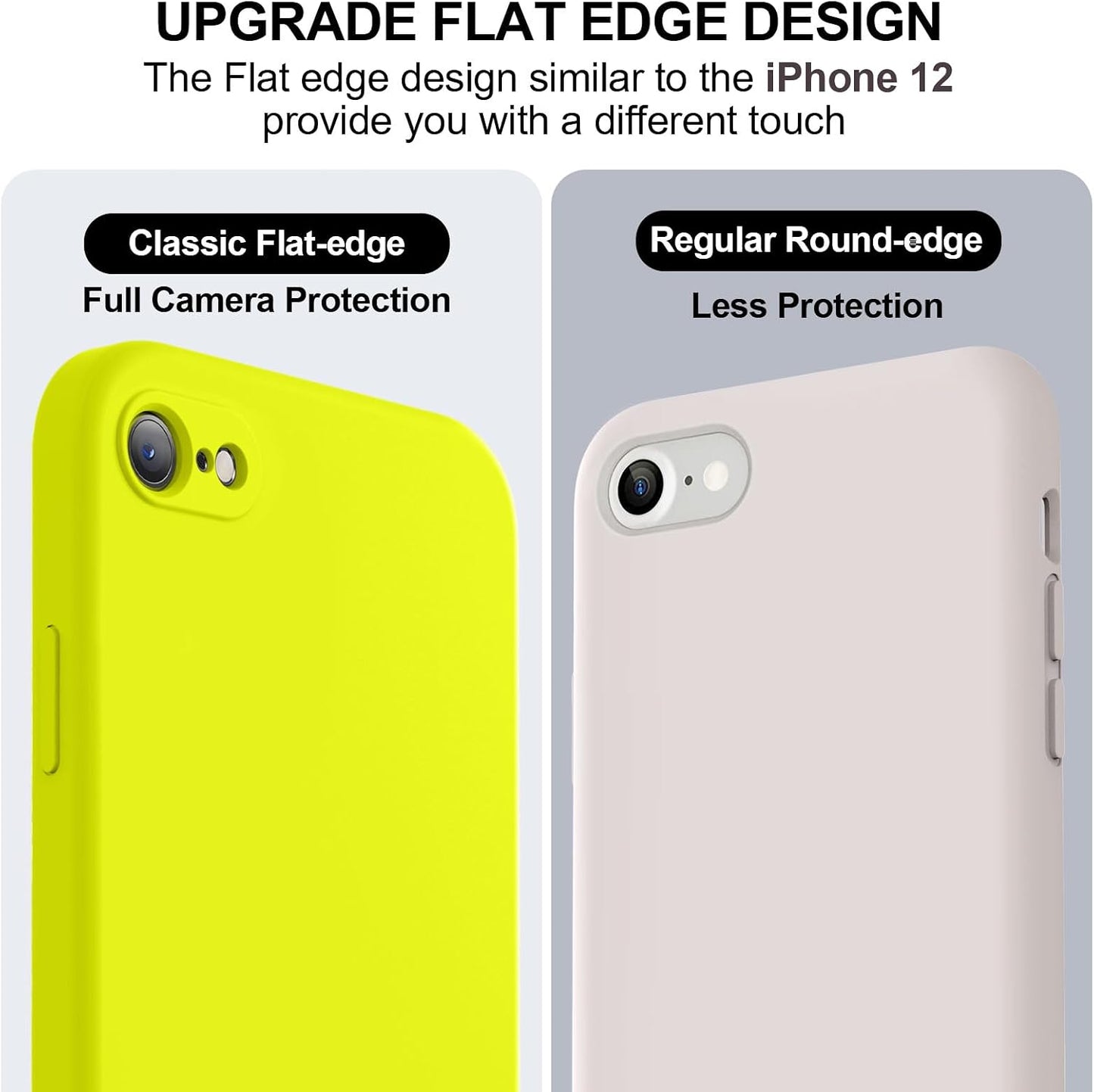 for iPhone SE Case 2022/3rd/2020,iPhone 8/7 Case, Upgraded Liquid Silicone with [Flat Edges] [Camera Protection] [Soft Anti-Scratch Microfiber Lining] Phone Case for iPhone SE - Neon Lemon