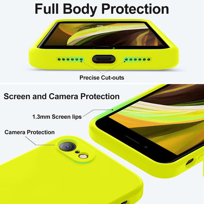 for iPhone SE Case 2022/3rd/2020,iPhone 8/7 Case, Upgraded Liquid Silicone with [Flat Edges] [Camera Protection] [Soft Anti-Scratch Microfiber Lining] Phone Case for iPhone SE - Neon Lemon