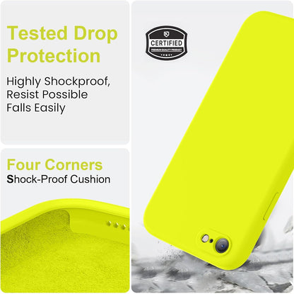 for iPhone SE Case 2022/3rd/2020,iPhone 8/7 Case, Upgraded Liquid Silicone with [Flat Edges] [Camera Protection] [Soft Anti-Scratch Microfiber Lining] Phone Case for iPhone SE - Neon Lemon