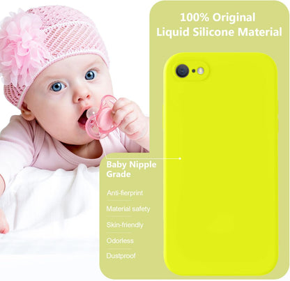 for iPhone SE Case 2022/3rd/2020,iPhone 8/7 Case, Upgraded Liquid Silicone with [Flat Edges] [Camera Protection] [Soft Anti-Scratch Microfiber Lining] Phone Case for iPhone SE - Neon Lemon