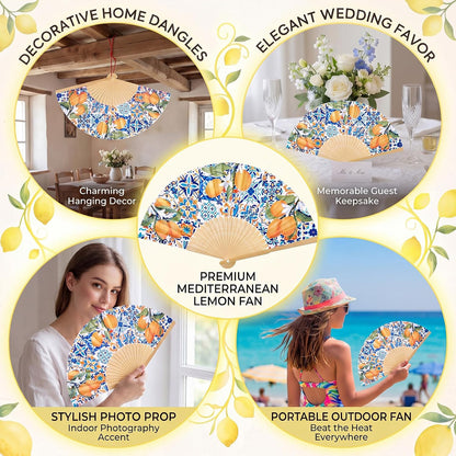 25 Sets Lemon Paper Fans with Cards and Fake Lemons Capri Lemon Folding Hand Paper Fans for Bridal Wedding Guests Gift Mediterranean Party Decorations Bridal Shower Supplies