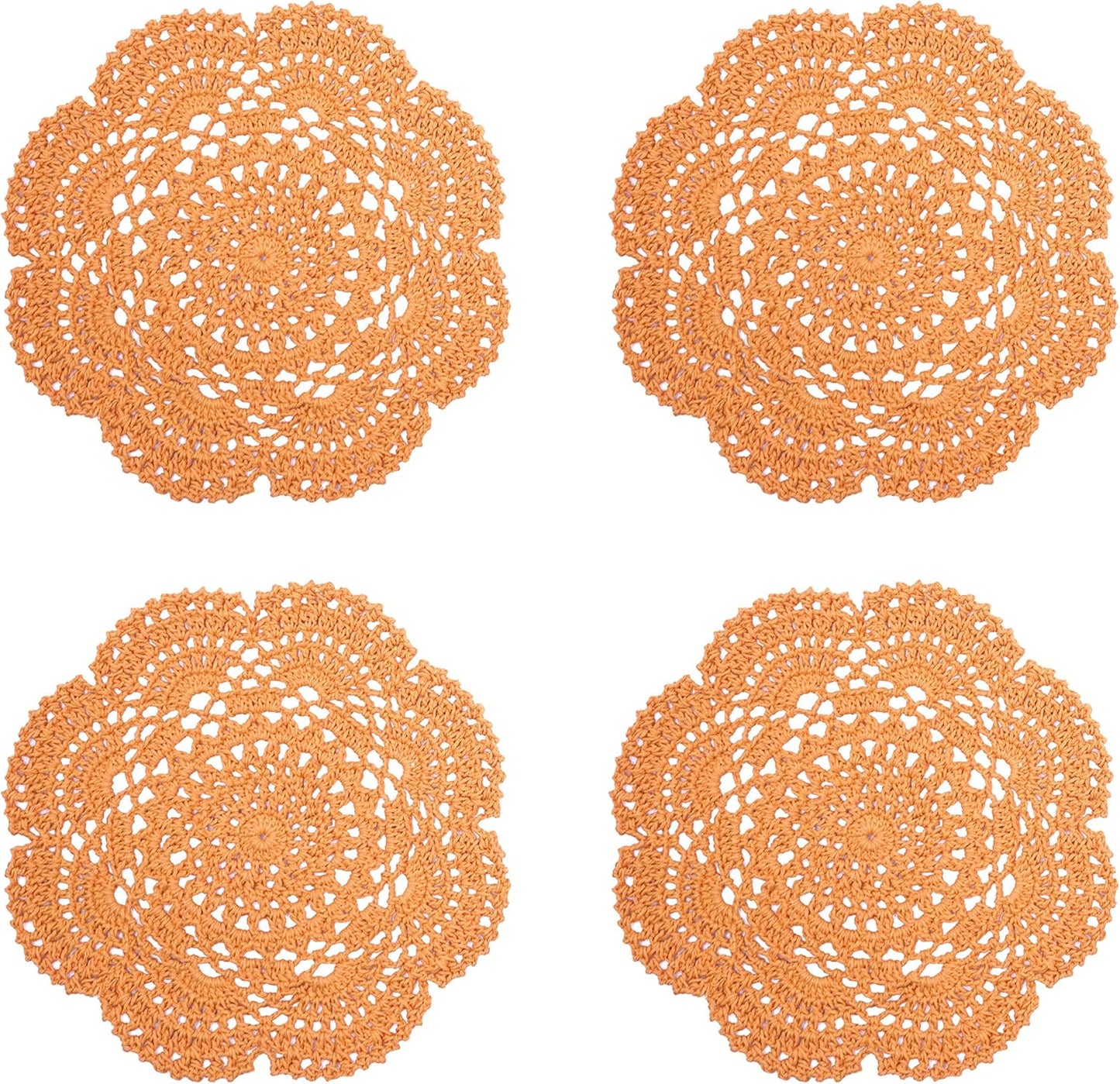 8 Inch Doilies Crochet Round Lace Doily Handmade Placemats 100% Cotton Crocheted Coasters, Pack of 4 (Yellow)