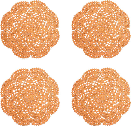 8 Inch Doilies Crochet Round Lace Doily Handmade Placemats 100% Cotton Crocheted Coasters, Pack of 4 (Yellow)