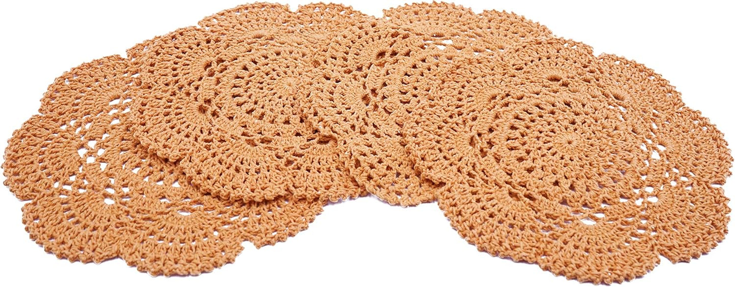 8 Inch Doilies Crochet Round Lace Doily Handmade Placemats 100% Cotton Crocheted Coasters, Pack of 4 (Yellow)