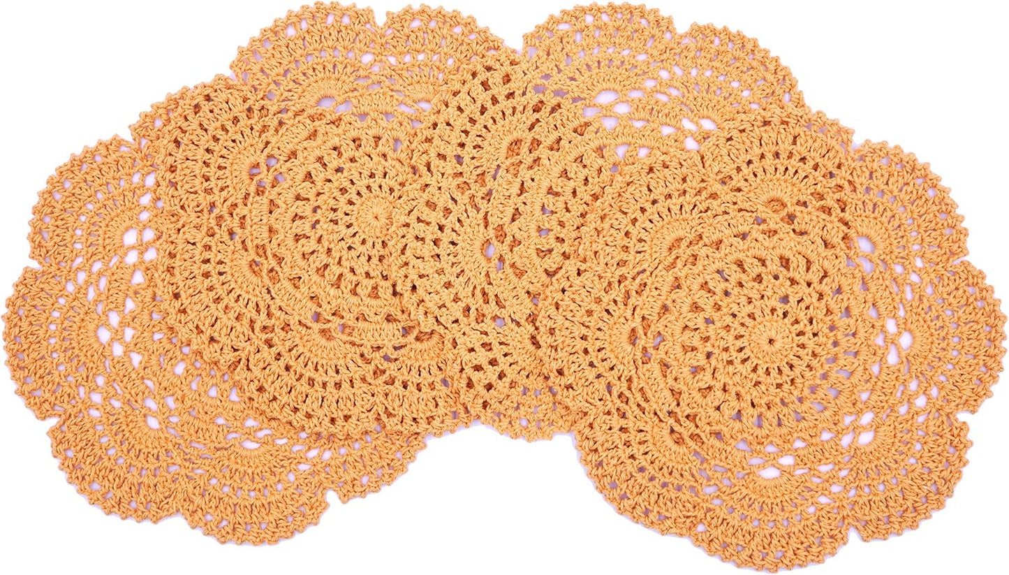 8 Inch Doilies Crochet Round Lace Doily Handmade Placemats 100% Cotton Crocheted Coasters, Pack of 4 (Yellow)