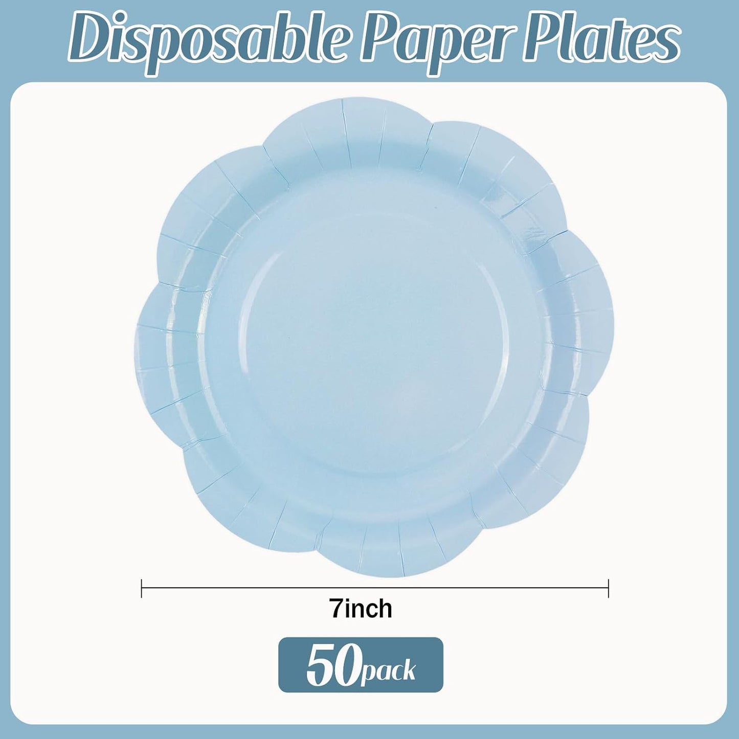 50 Pack Yellow Paper Plates 7 Inch, Disposable Scalloped Plates Cake Dessert Plate for Summer Dinner Baby Shower Wedding Bridal Shower Birthday Party Supplies (Yellow, 7 inch)