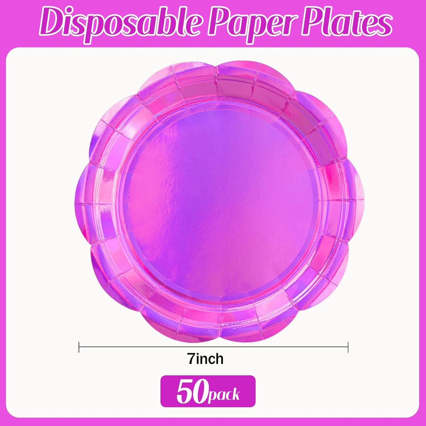 50 Pack Yellow Paper Plates 7 Inch, Disposable Scalloped Plates Cake Dessert Plate for Summer Dinner Baby Shower Wedding Bridal Shower Birthday Party Supplies (Yellow, 7 inch)