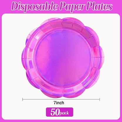 50 Pack Yellow Paper Plates 7 Inch, Disposable Scalloped Plates Cake Dessert Plate for Summer Dinner Baby Shower Wedding Bridal Shower Birthday Party Supplies (Yellow, 7 inch)
