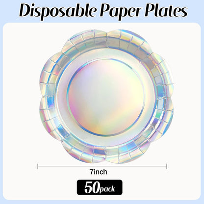 50 Pack Yellow Paper Plates 7 Inch, Disposable Scalloped Plates Cake Dessert Plate for Summer Dinner Baby Shower Wedding Bridal Shower Birthday Party Supplies (Yellow, 7 inch)