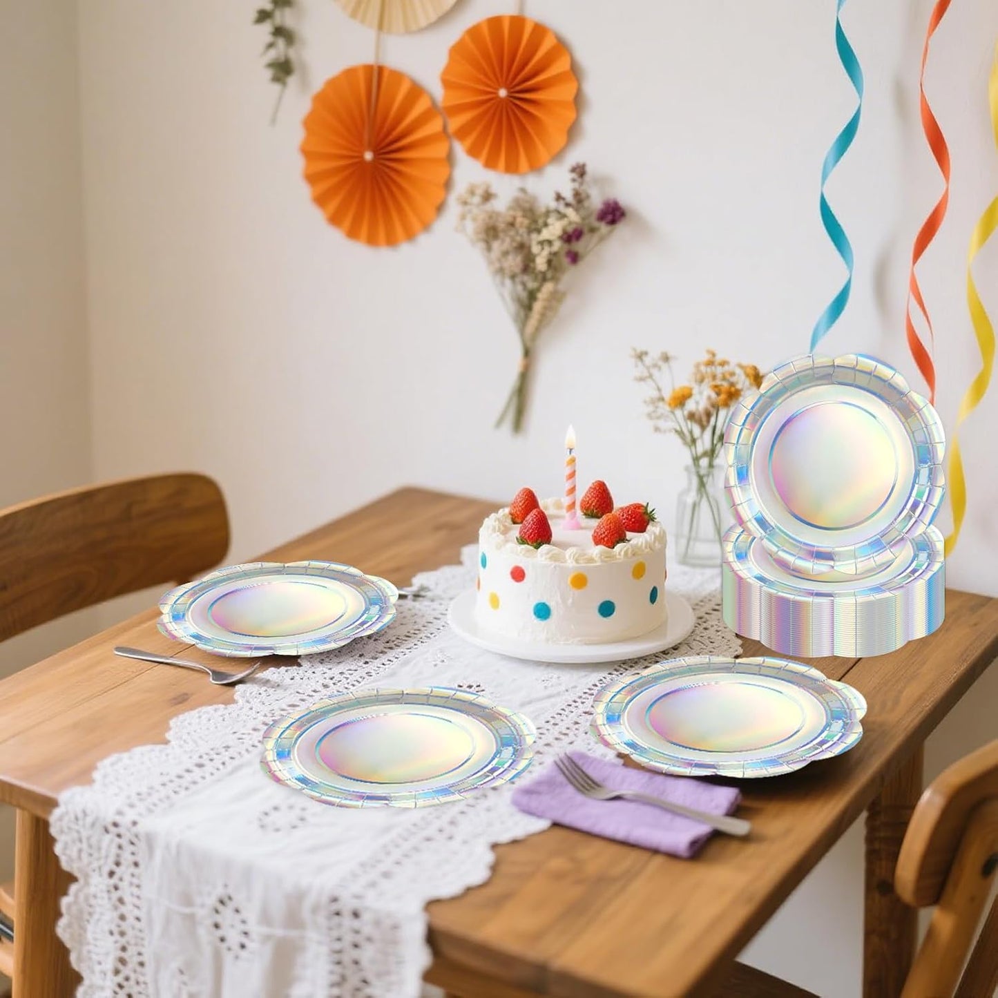 50 Pack Yellow Paper Plates 7 Inch, Disposable Scalloped Plates Cake Dessert Plate for Summer Dinner Baby Shower Wedding Bridal Shower Birthday Party Supplies (Yellow, 7 inch)