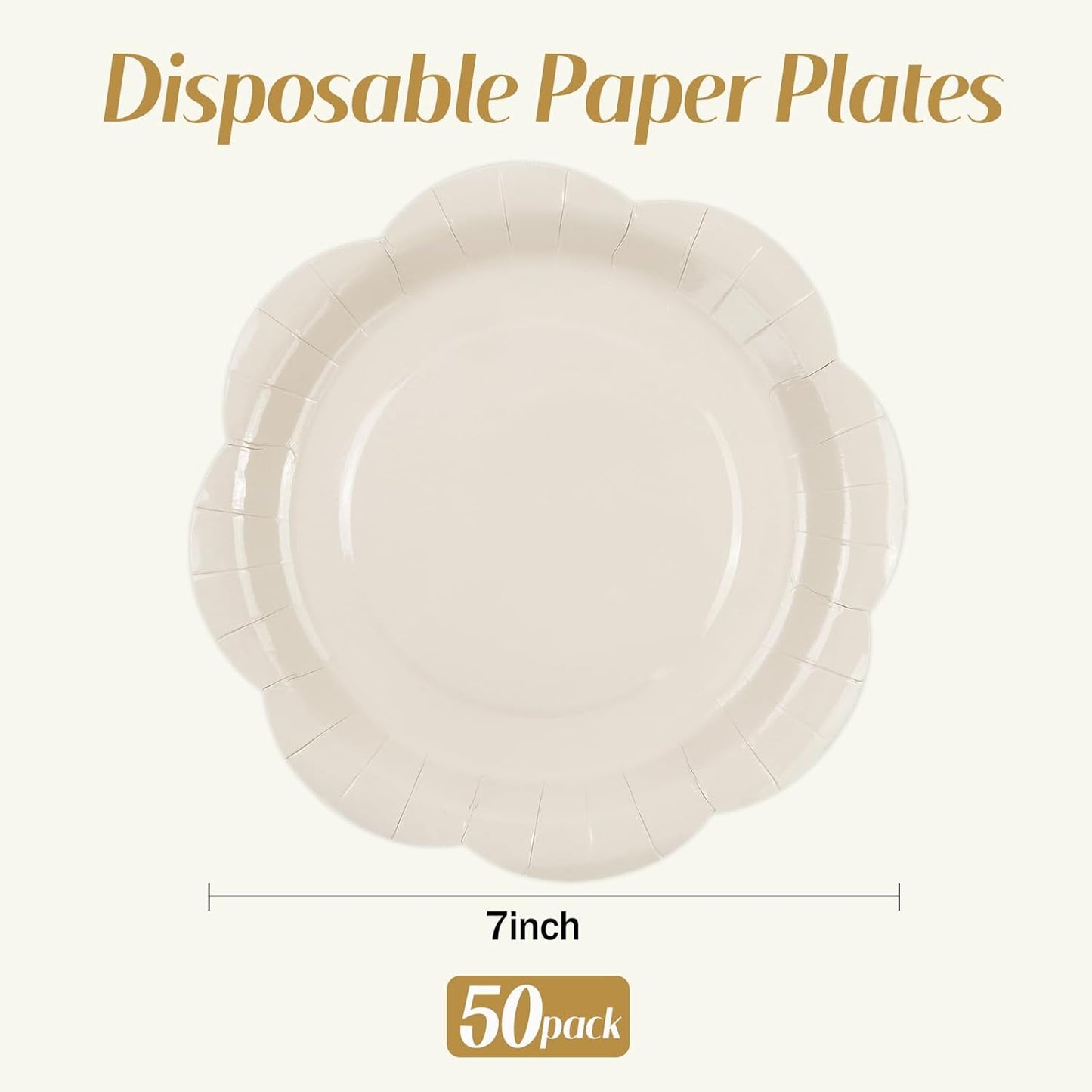 50 Pack Yellow Paper Plates 7 Inch, Disposable Scalloped Plates Cake Dessert Plate for Summer Dinner Baby Shower Wedding Bridal Shower Birthday Party Supplies (Yellow, 7 inch)