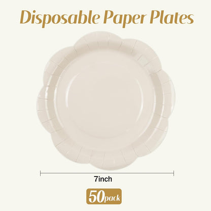 50 Pack Yellow Paper Plates 7 Inch, Disposable Scalloped Plates Cake Dessert Plate for Summer Dinner Baby Shower Wedding Bridal Shower Birthday Party Supplies (Yellow, 7 inch)
