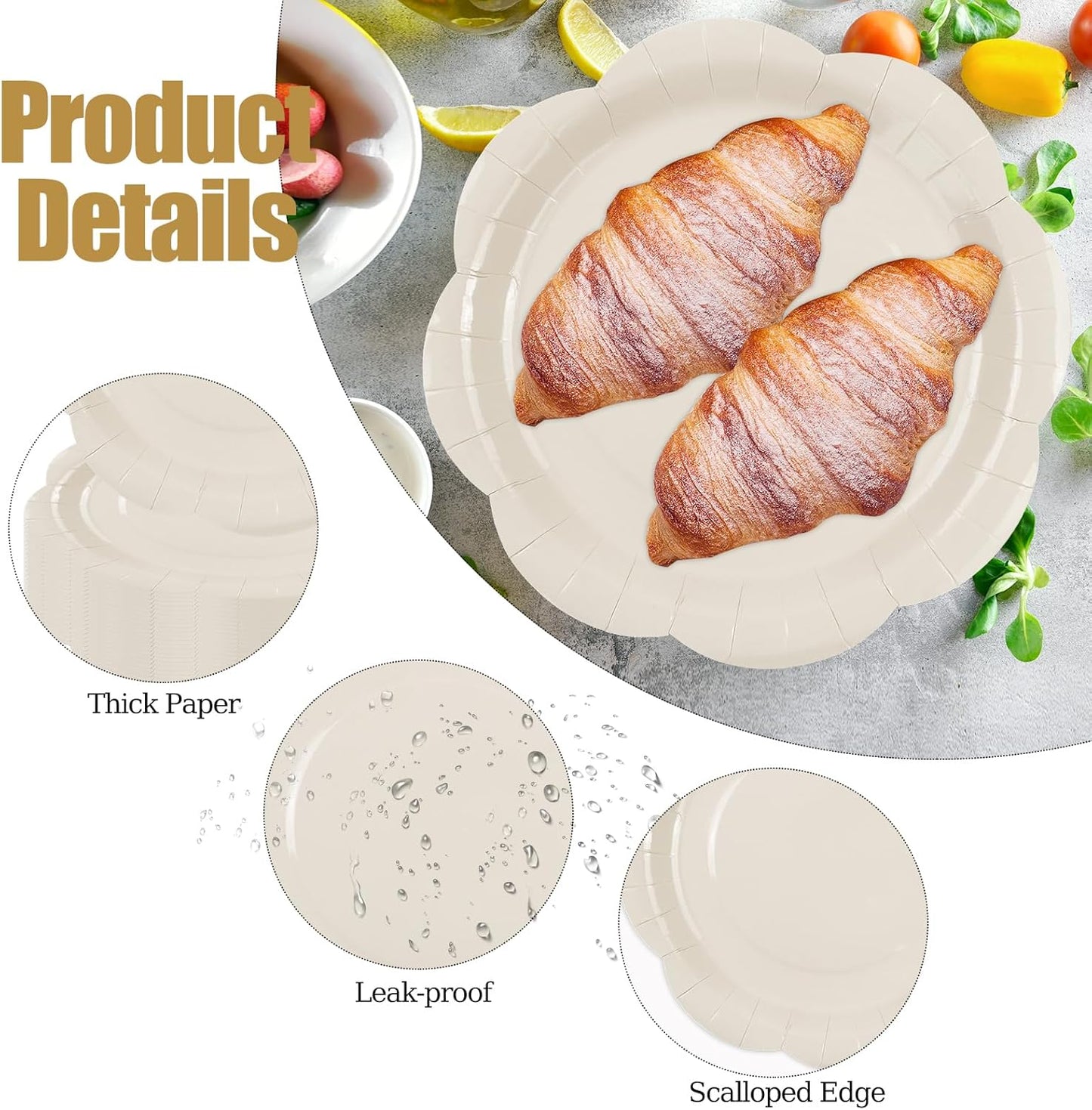 50 Pack Yellow Paper Plates 7 Inch, Disposable Scalloped Plates Cake Dessert Plate for Summer Dinner Baby Shower Wedding Bridal Shower Birthday Party Supplies (Yellow, 7 inch)