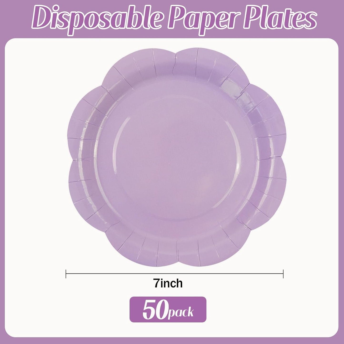 50 Pack Yellow Paper Plates 7 Inch, Disposable Scalloped Plates Cake Dessert Plate for Summer Dinner Baby Shower Wedding Bridal Shower Birthday Party Supplies (Yellow, 7 inch)