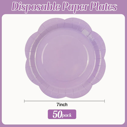 50 Pack Yellow Paper Plates 7 Inch, Disposable Scalloped Plates Cake Dessert Plate for Summer Dinner Baby Shower Wedding Bridal Shower Birthday Party Supplies (Yellow, 7 inch)