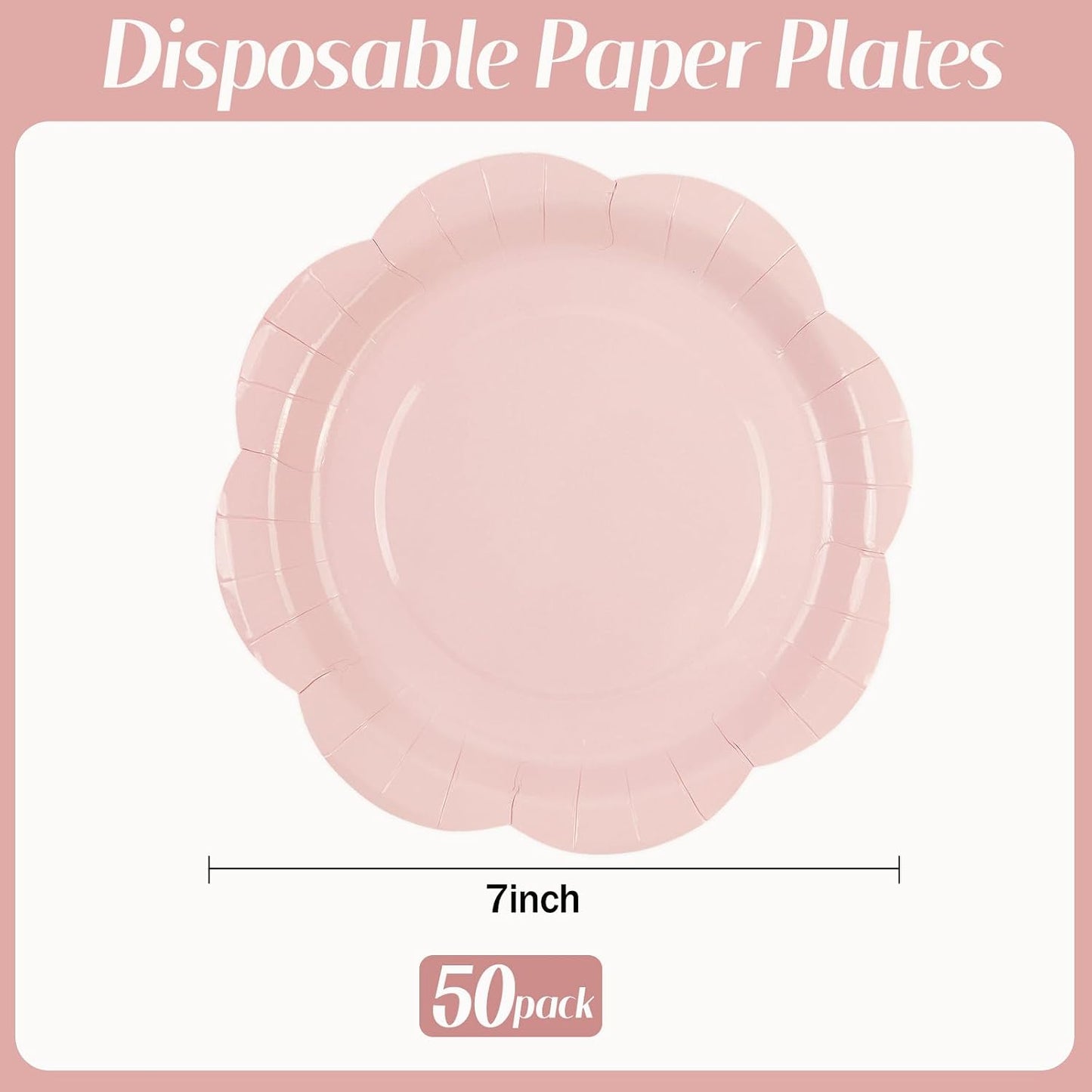 50 Pack Yellow Paper Plates 7 Inch, Disposable Scalloped Plates Cake Dessert Plate for Summer Dinner Baby Shower Wedding Bridal Shower Birthday Party Supplies (Yellow, 7 inch)