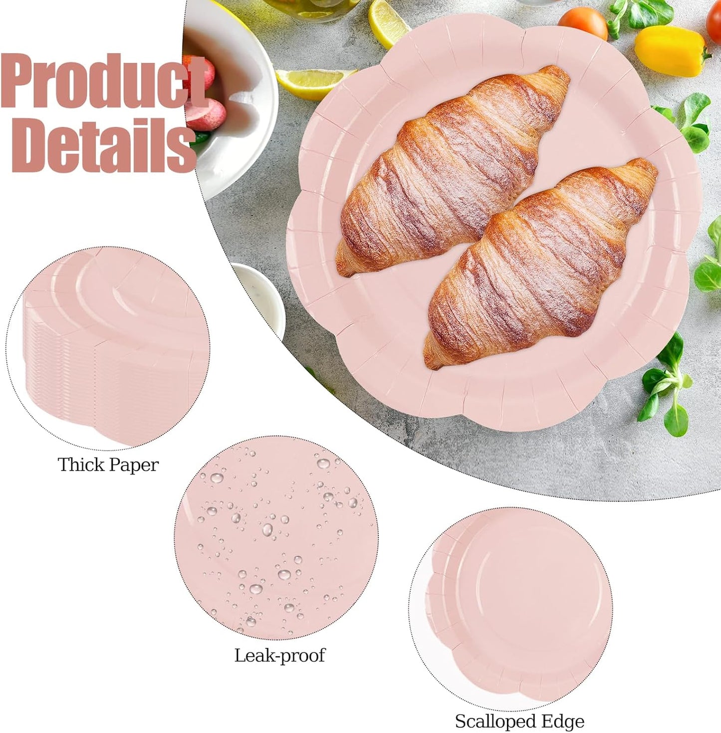 50 Pack Yellow Paper Plates 7 Inch, Disposable Scalloped Plates Cake Dessert Plate for Summer Dinner Baby Shower Wedding Bridal Shower Birthday Party Supplies (Yellow, 7 inch)