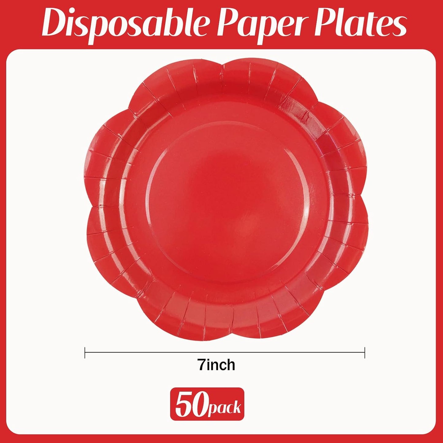 50 Pack Yellow Paper Plates 7 Inch, Disposable Scalloped Plates Cake Dessert Plate for Summer Dinner Baby Shower Wedding Bridal Shower Birthday Party Supplies (Yellow, 7 inch)