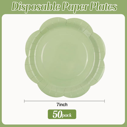 50 Pack Yellow Paper Plates 7 Inch, Disposable Scalloped Plates Cake Dessert Plate for Summer Dinner Baby Shower Wedding Bridal Shower Birthday Party Supplies (Yellow, 7 inch)