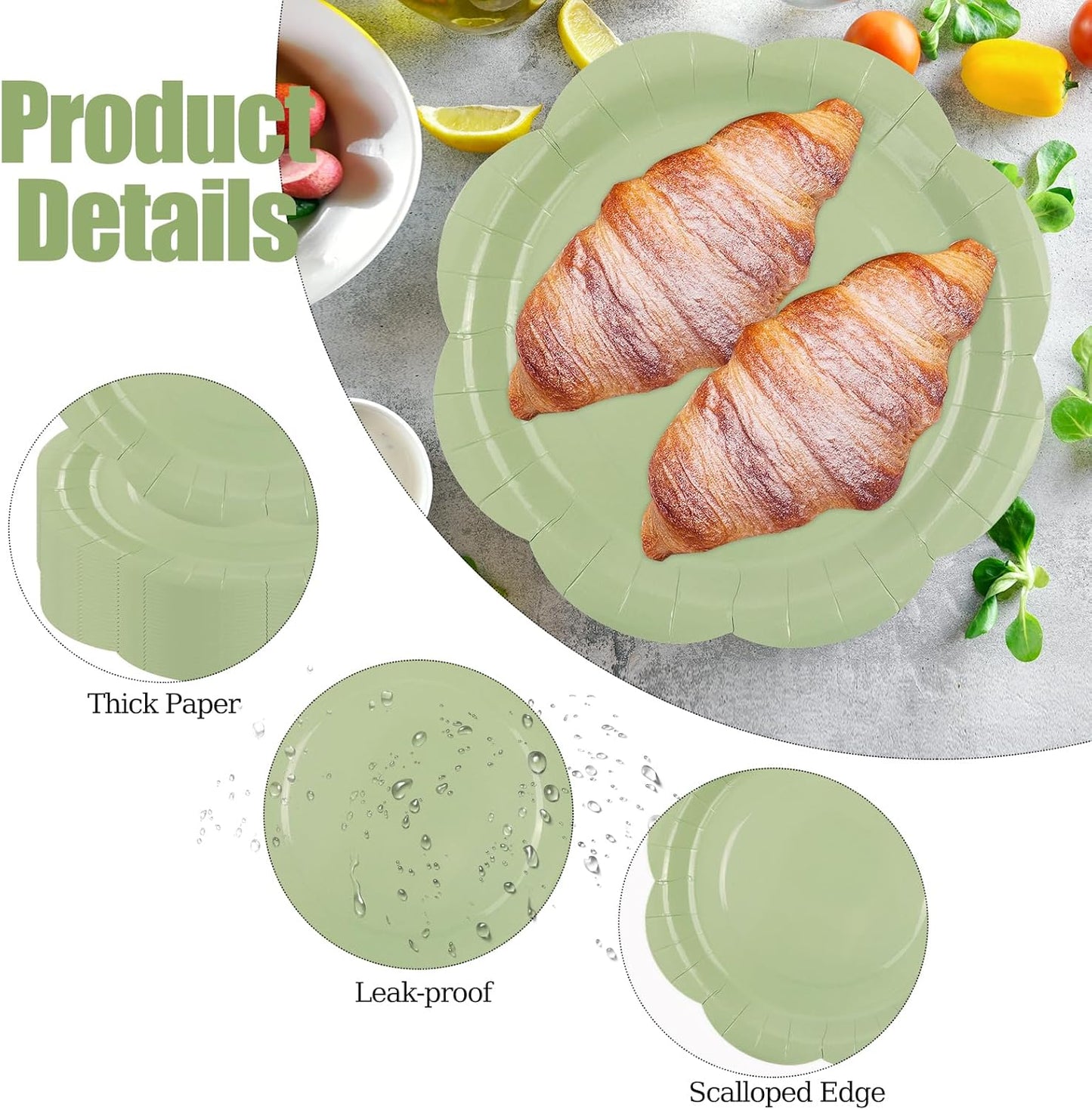 50 Pack Yellow Paper Plates 7 Inch, Disposable Scalloped Plates Cake Dessert Plate for Summer Dinner Baby Shower Wedding Bridal Shower Birthday Party Supplies (Yellow, 7 inch)