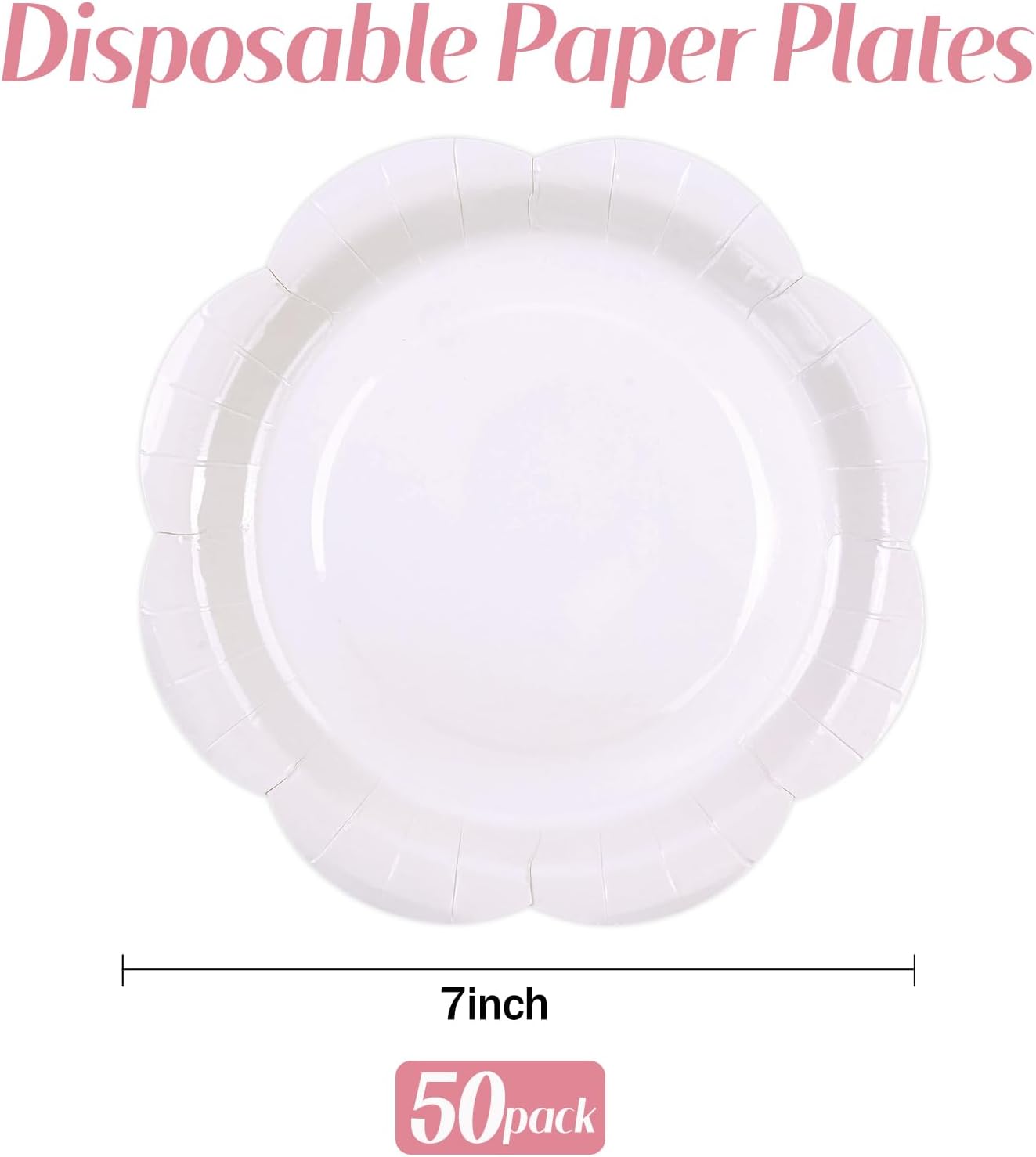 50 Pack Yellow Paper Plates 7 Inch, Disposable Scalloped Plates Cake Dessert Plate for Summer Dinner Baby Shower Wedding Bridal Shower Birthday Party Supplies (Yellow, 7 inch)