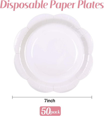 50 Pack Yellow Paper Plates 7 Inch, Disposable Scalloped Plates Cake Dessert Plate for Summer Dinner Baby Shower Wedding Bridal Shower Birthday Party Supplies (Yellow, 7 inch)