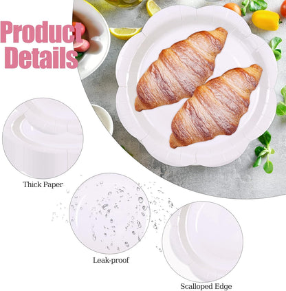 50 Pack Yellow Paper Plates 7 Inch, Disposable Scalloped Plates Cake Dessert Plate for Summer Dinner Baby Shower Wedding Bridal Shower Birthday Party Supplies (Yellow, 7 inch)