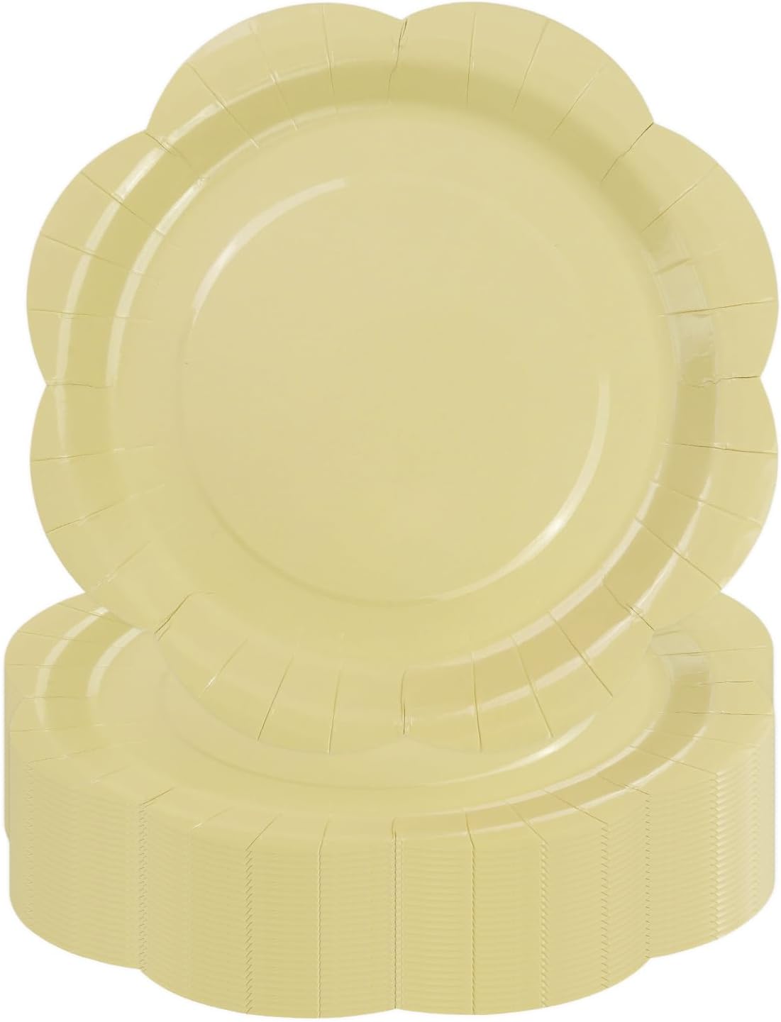 50 Pack Yellow Paper Plates 7 Inch, Disposable Scalloped Plates Cake Dessert Plate for Summer Dinner Baby Shower Wedding Bridal Shower Birthday Party Supplies (Yellow, 7 inch)