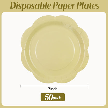50 Pack Yellow Paper Plates 7 Inch, Disposable Scalloped Plates Cake Dessert Plate for Summer Dinner Baby Shower Wedding Bridal Shower Birthday Party Supplies (Yellow, 7 inch)