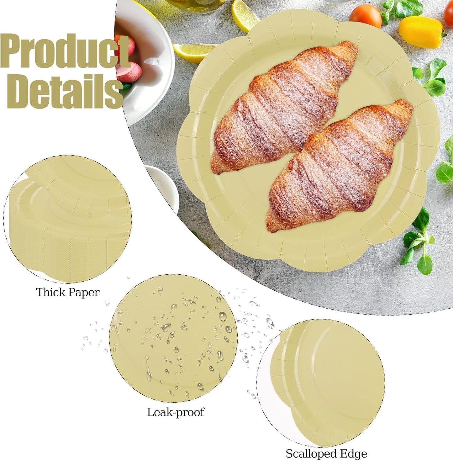 50 Pack Yellow Paper Plates 7 Inch, Disposable Scalloped Plates Cake Dessert Plate for Summer Dinner Baby Shower Wedding Bridal Shower Birthday Party Supplies (Yellow, 7 inch)