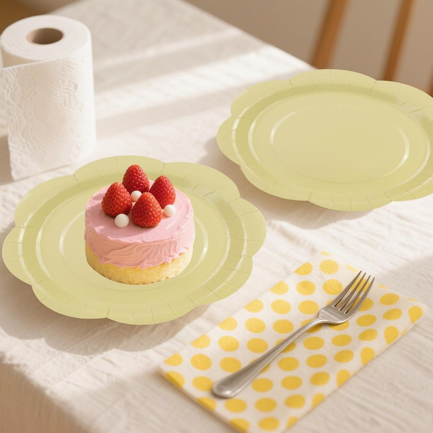 50 Pack Yellow Paper Plates 7 Inch, Disposable Scalloped Plates Cake Dessert Plate for Summer Dinner Baby Shower Wedding Bridal Shower Birthday Party Supplies (Yellow, 7 inch)