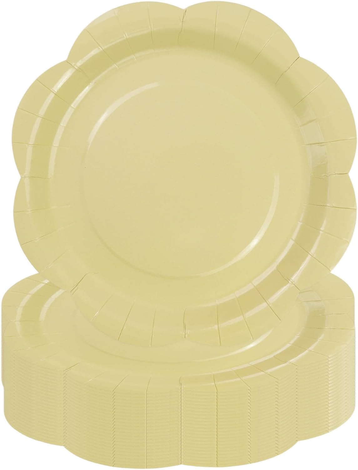 50 Pack Yellow Paper Plates 7 Inch, Disposable Scalloped Plates Cake Dessert Plate for Summer Dinner Baby Shower Wedding Bridal Shower Birthday Party Supplies (Yellow, 7 inch)