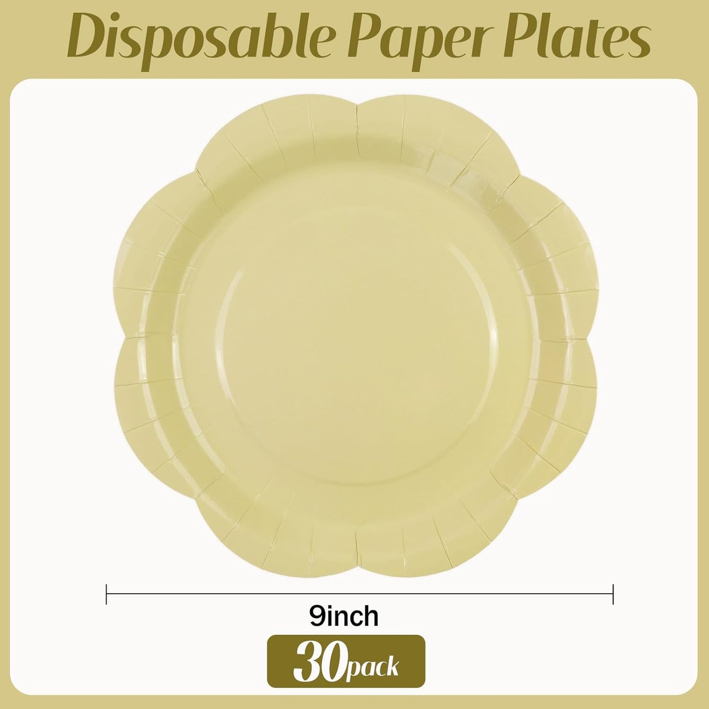 50 Pack Yellow Paper Plates 7 Inch, Disposable Scalloped Plates Cake Dessert Plate for Summer Dinner Baby Shower Wedding Bridal Shower Birthday Party Supplies (Yellow, 7 inch)