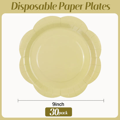 50 Pack Yellow Paper Plates 7 Inch, Disposable Scalloped Plates Cake Dessert Plate for Summer Dinner Baby Shower Wedding Bridal Shower Birthday Party Supplies (Yellow, 7 inch)