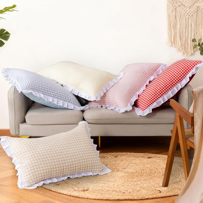 5 Pieces Lightweight Soft Rustic Yellow Ruffle Comforter, Plaid Checkered Chic Bedding Comforter Set for Queen Bed