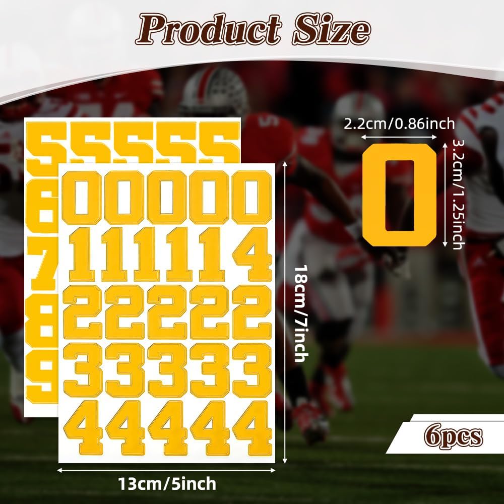 Helmet Number Stickers, 150 Pcs Self Adhesive Helmet Number Stickers, 1.25 Inch Yellow Vinyl Sports Numbers Decals Waterproof Baseball Helmets Sticker for Hockey Football Softball Lacrosse Batting