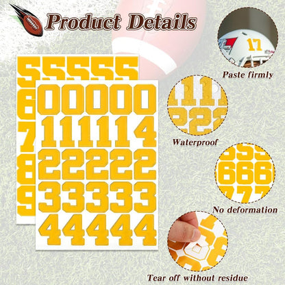 Helmet Number Stickers, 150 Pcs Self Adhesive Helmet Number Stickers, 1.25 Inch Yellow Vinyl Sports Numbers Decals Waterproof Baseball Helmets Sticker for Hockey Football Softball Lacrosse Batting