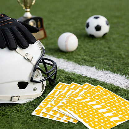 Helmet Number Stickers, 150 Pcs Self Adhesive Helmet Number Stickers, 1.25 Inch Yellow Vinyl Sports Numbers Decals Waterproof Baseball Helmets Sticker for Hockey Football Softball Lacrosse Batting