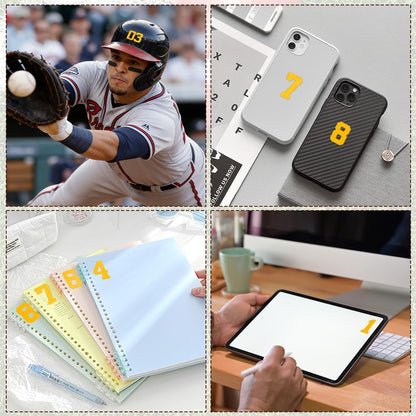 Helmet Number Stickers, 150 Pcs Self Adhesive Helmet Number Stickers, 1.25 Inch Yellow Vinyl Sports Numbers Decals Waterproof Baseball Helmets Sticker for Hockey Football Softball Lacrosse Batting