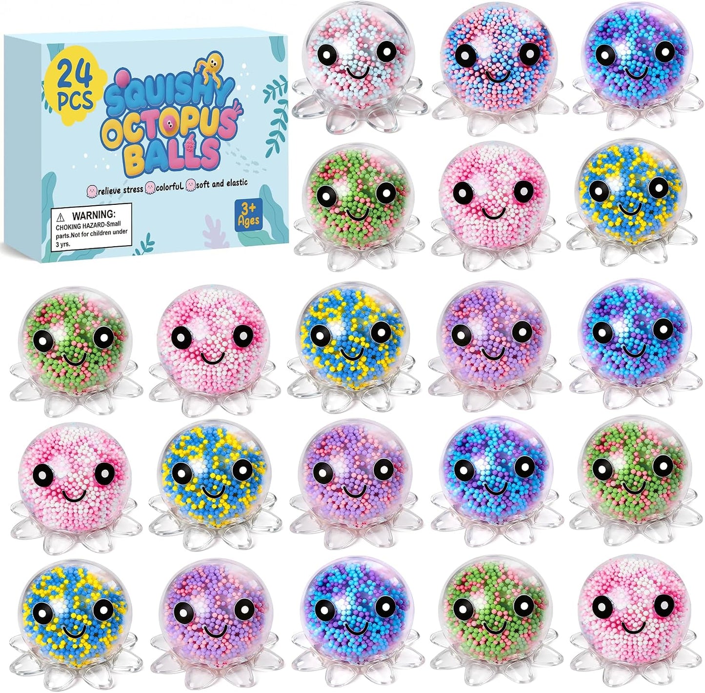 24 Pack Octopus Stress Balls Set for Kids Adults, | Cute Squishy Squeeze Fidget Toys for Anxiety Stress Relief, Perfect Party Favors Easter Basket Stuffers Birthday Gifts