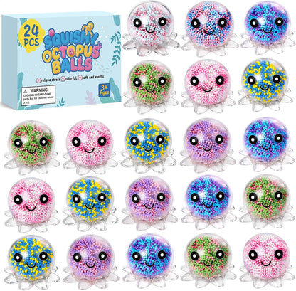 24 Pack Octopus Stress Balls Set for Kids Adults, | Cute Squishy Squeeze Fidget Toys for Anxiety Stress Relief, Perfect Party Favors Easter Basket Stuffers Birthday Gifts