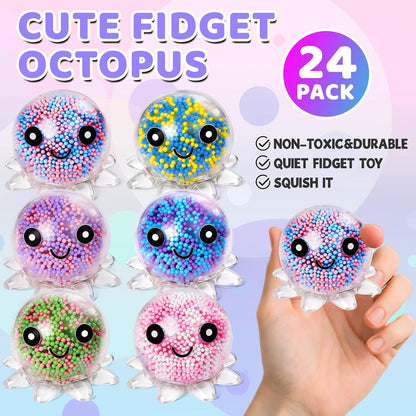 24 Pack Octopus Stress Balls Set for Kids Adults, | Cute Squishy Squeeze Fidget Toys for Anxiety Stress Relief, Perfect Party Favors Easter Basket Stuffers Birthday Gifts