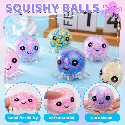 24 Pack Octopus Stress Balls Set for Kids Adults, | Cute Squishy Squeeze Fidget Toys for Anxiety Stress Relief, Perfect Party Favors Easter Basket Stuffers Birthday Gifts