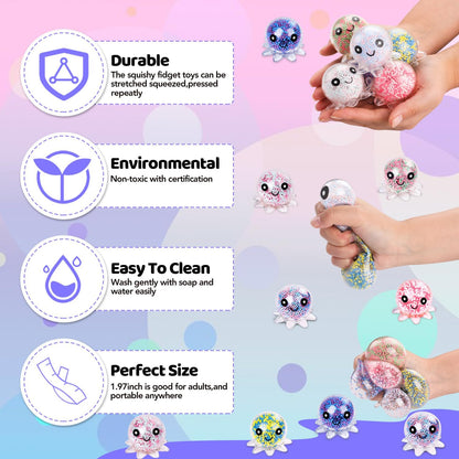 24 Pack Octopus Stress Balls Set for Kids Adults, | Cute Squishy Squeeze Fidget Toys for Anxiety Stress Relief, Perfect Party Favors Easter Basket Stuffers Birthday Gifts