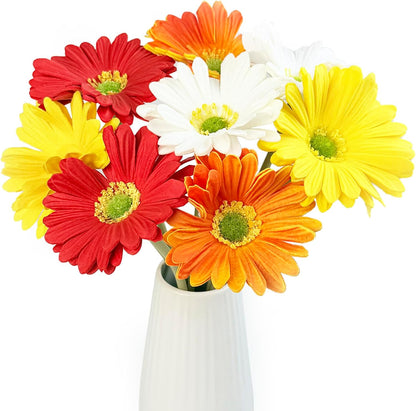Gerber Daisy Artificial Flowers 10 Pcs, Real Touch Fake Daisies | Lifelike Silk Artificial Daisies Flowers for Outdoors DIY Vase Wedding Party Home Decor