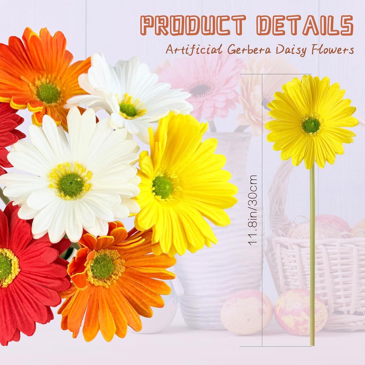 Gerber Daisy Artificial Flowers 10 Pcs, Real Touch Fake Daisies | Lifelike Silk Artificial Daisies Flowers for Outdoors DIY Vase Wedding Party Home Decor