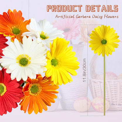 Gerber Daisy Artificial Flowers 10 Pcs, Real Touch Fake Daisies | Lifelike Silk Artificial Daisies Flowers for Outdoors DIY Vase Wedding Party Home Decor