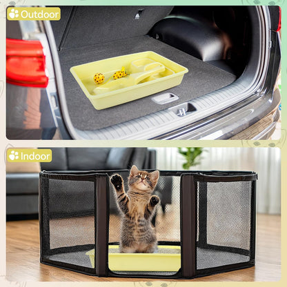 Newborn Kitty Litter Box Set, 5-Piece Cat Starter Kit – Includes Low-Entry Litter Pan, Scooper, Feeding Bowls & Mouse Toy, Ideal for New Kittens, 14.5 x 10.5 Inches, Yellow